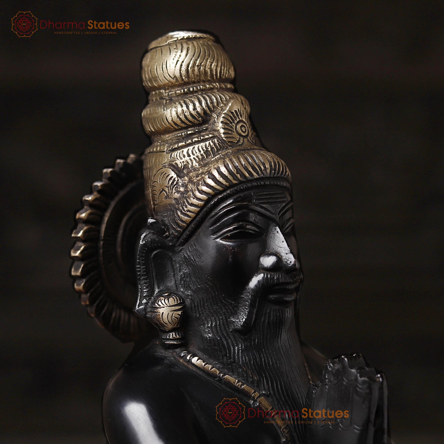 Brass Nag Devta, Black Patina & Golden Finish, 17.5"