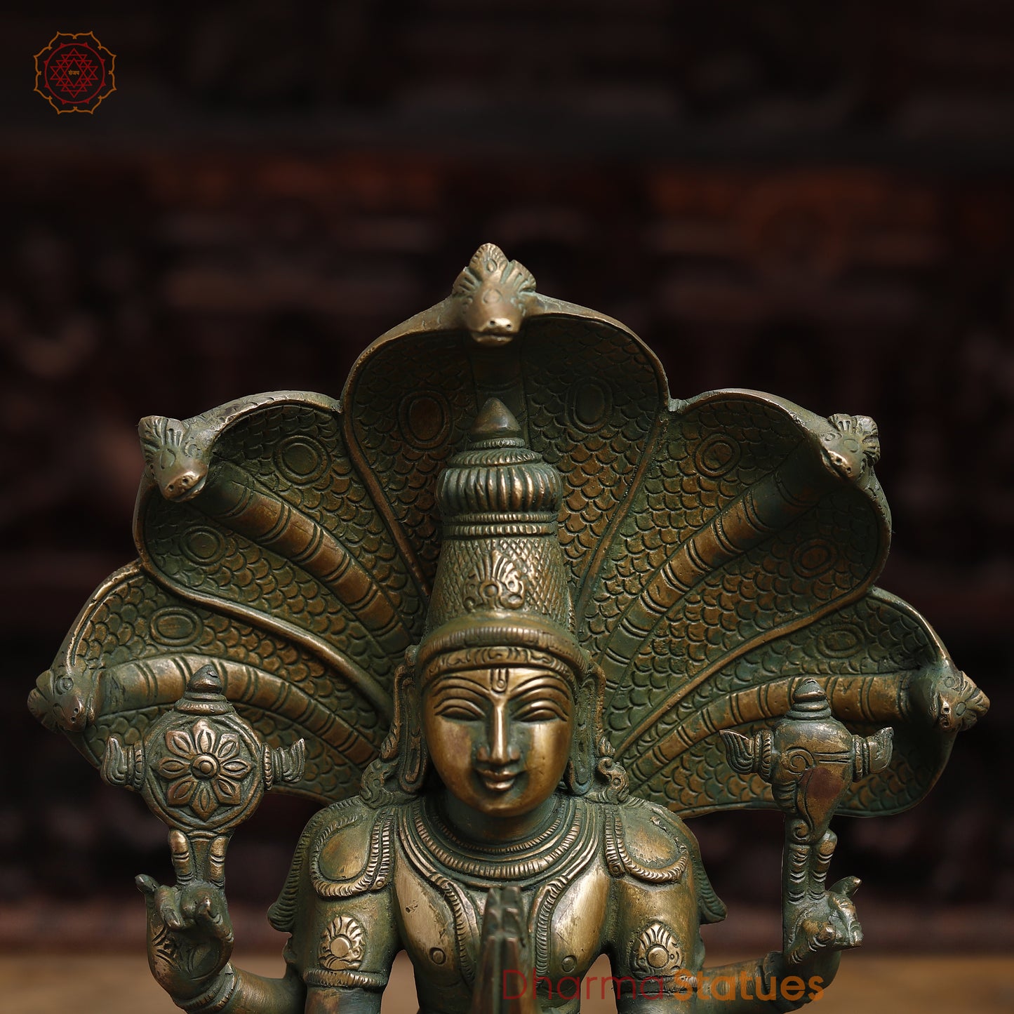 Brass Patanjali Statue, Antique Golden & Green Finish, 12"