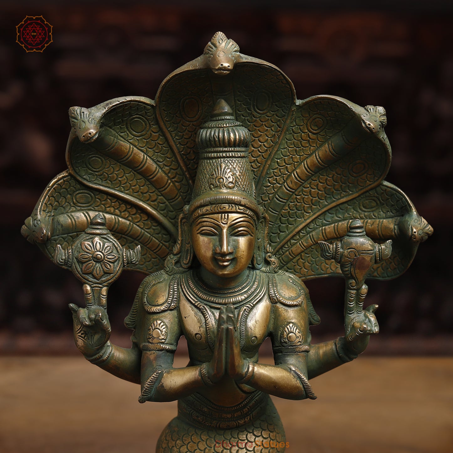 Brass Patanjali Statue, Antique Golden & Green Finish, 12"