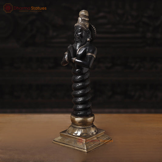 Brass Nag Devta, Black Patina & Golden Finish, 17.5"