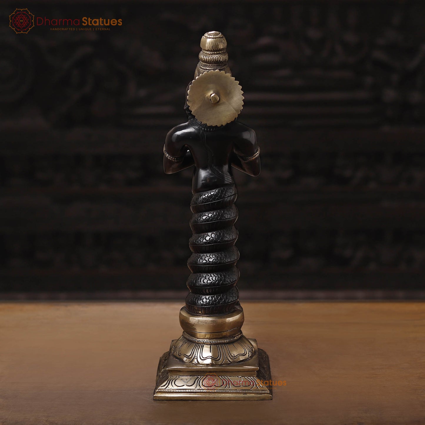 Brass Nag Devta, Black Patina & Golden Finish, 17.5"