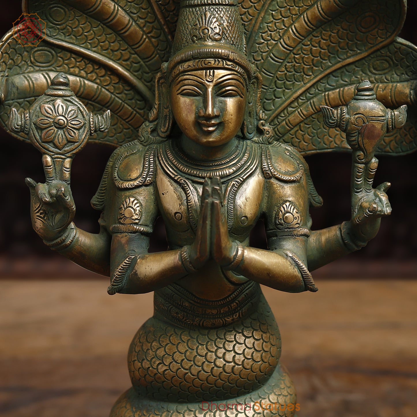 Brass Patanjali Statue, Antique Golden & Green Finish, 12"