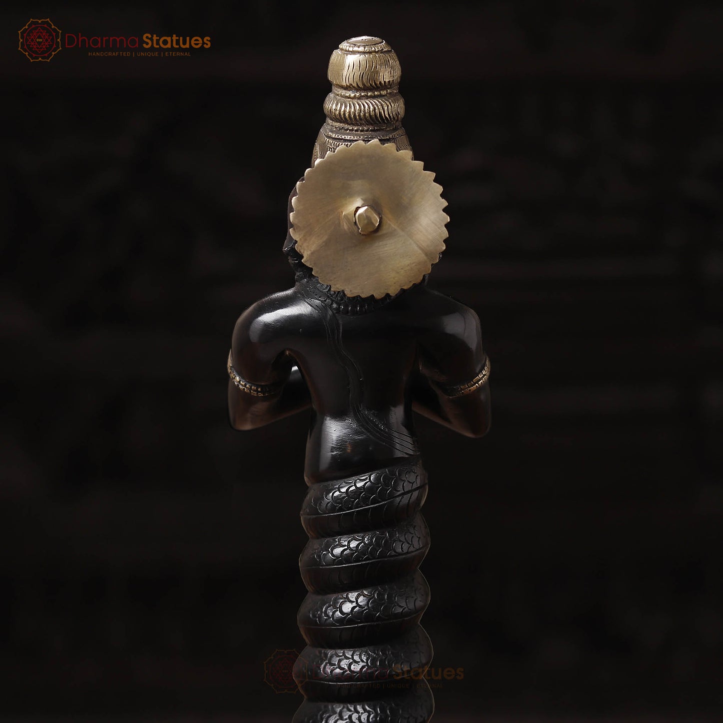 Brass Nag Devta, Black Patina & Golden Finish, 17.5"