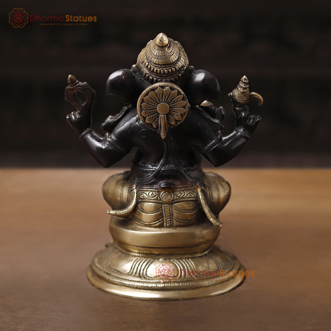 Brass Ganesh Sitting, Black Gold, 9.5"