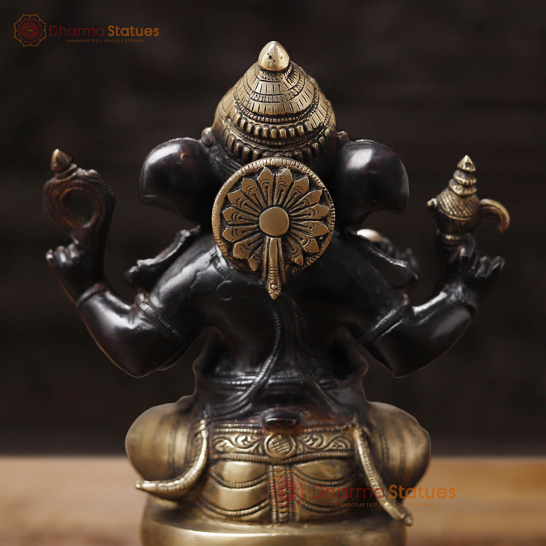 Brass Ganesha, Ganesh Sitting on a Platform, 9.5"