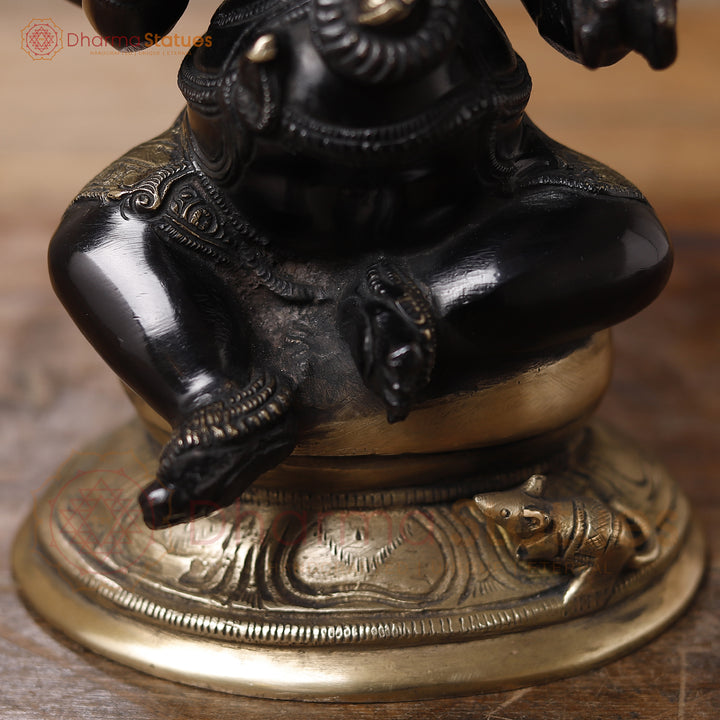 Brass Ganesh Sitting, Black Gold, 9.5"