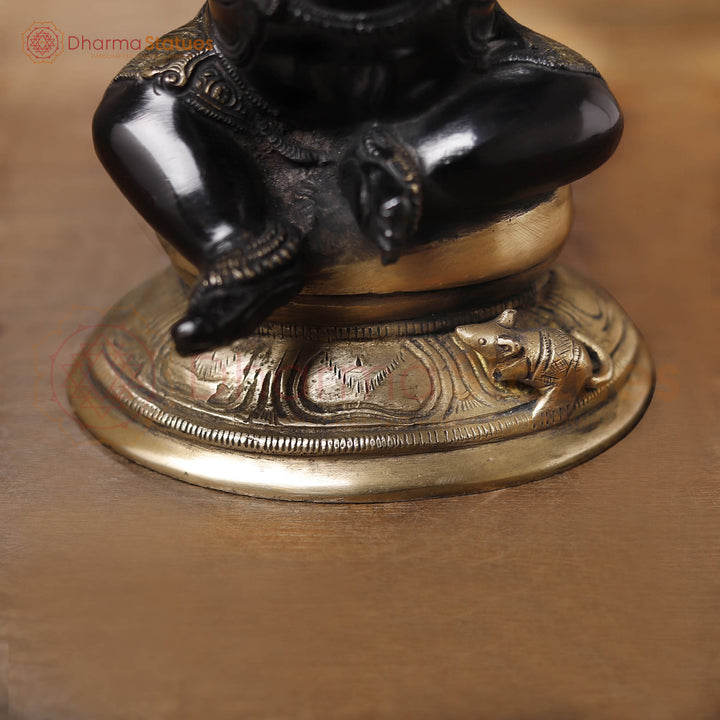 Brass Ganesha, Ganesh Sitting on a Platform, 9.5"