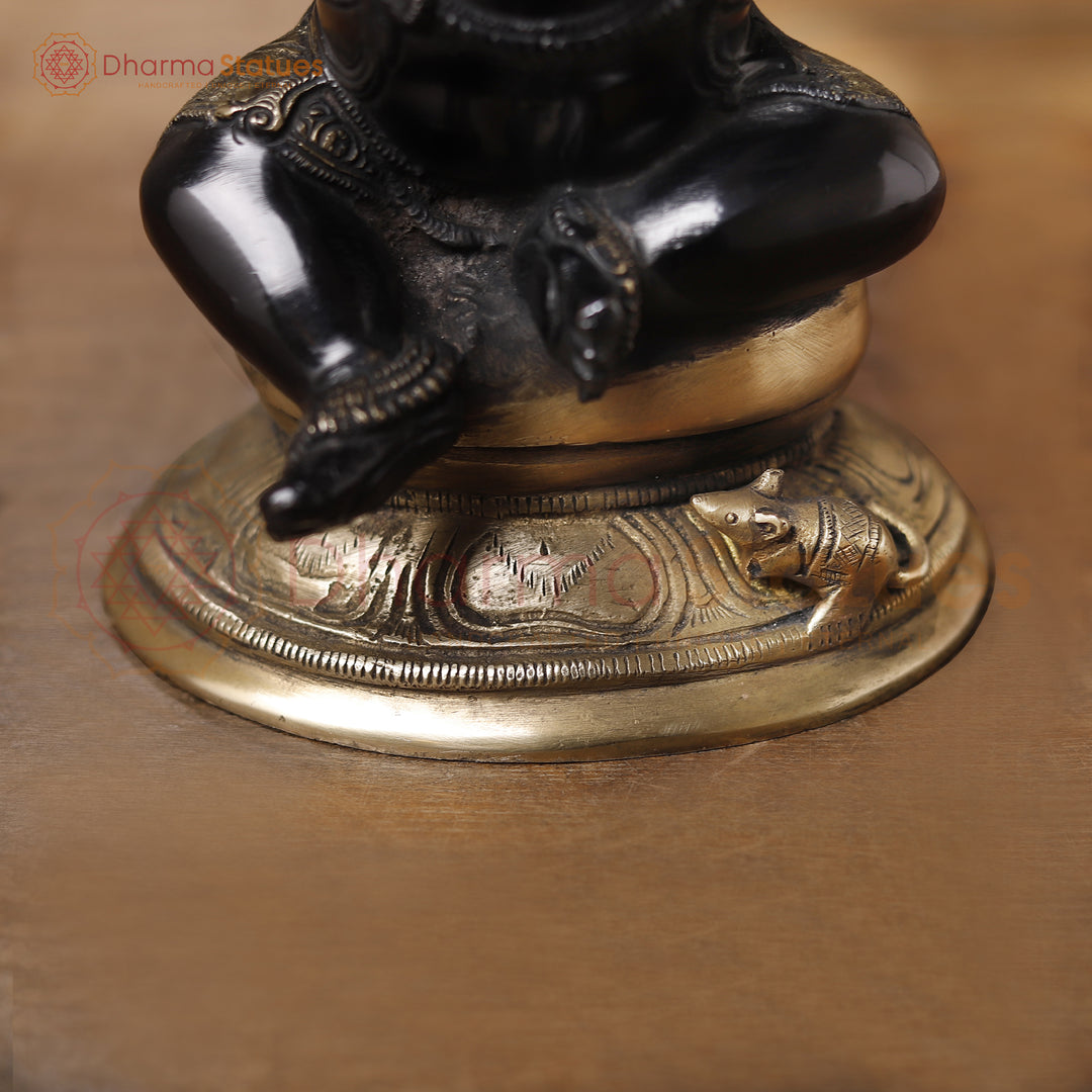 Brass Ganesh Sitting, Black Gold, 9.5"