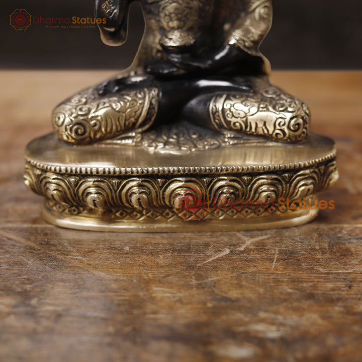 Brass Buddha Idol, Sitting on a Lotus, Black Patina Finish 9.5"