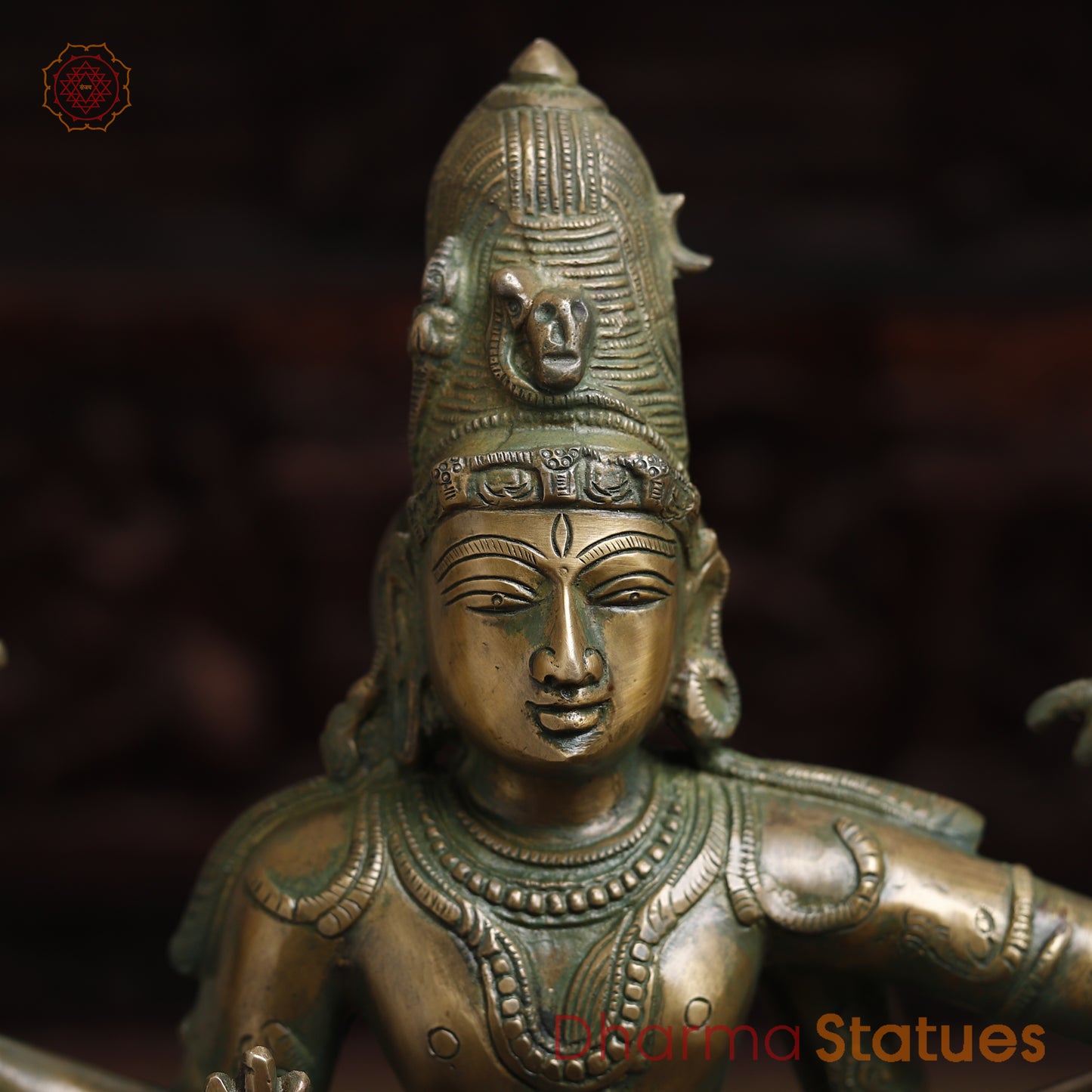 Brass Dancing Shiva and Parvati Statue, Antique Golden & Green Finish, 22"
