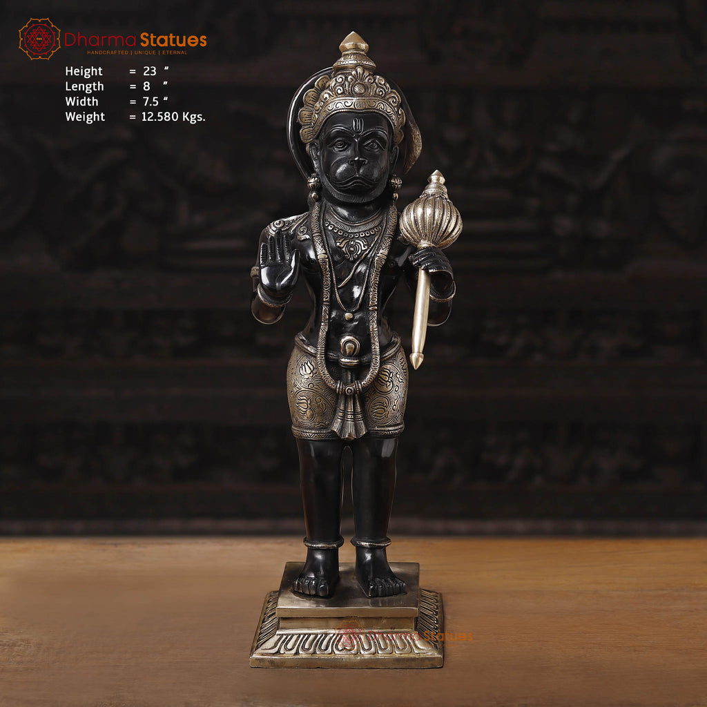 Brass Hanuman, Hanuman Ji is Standing on a Platform. 23" Front View