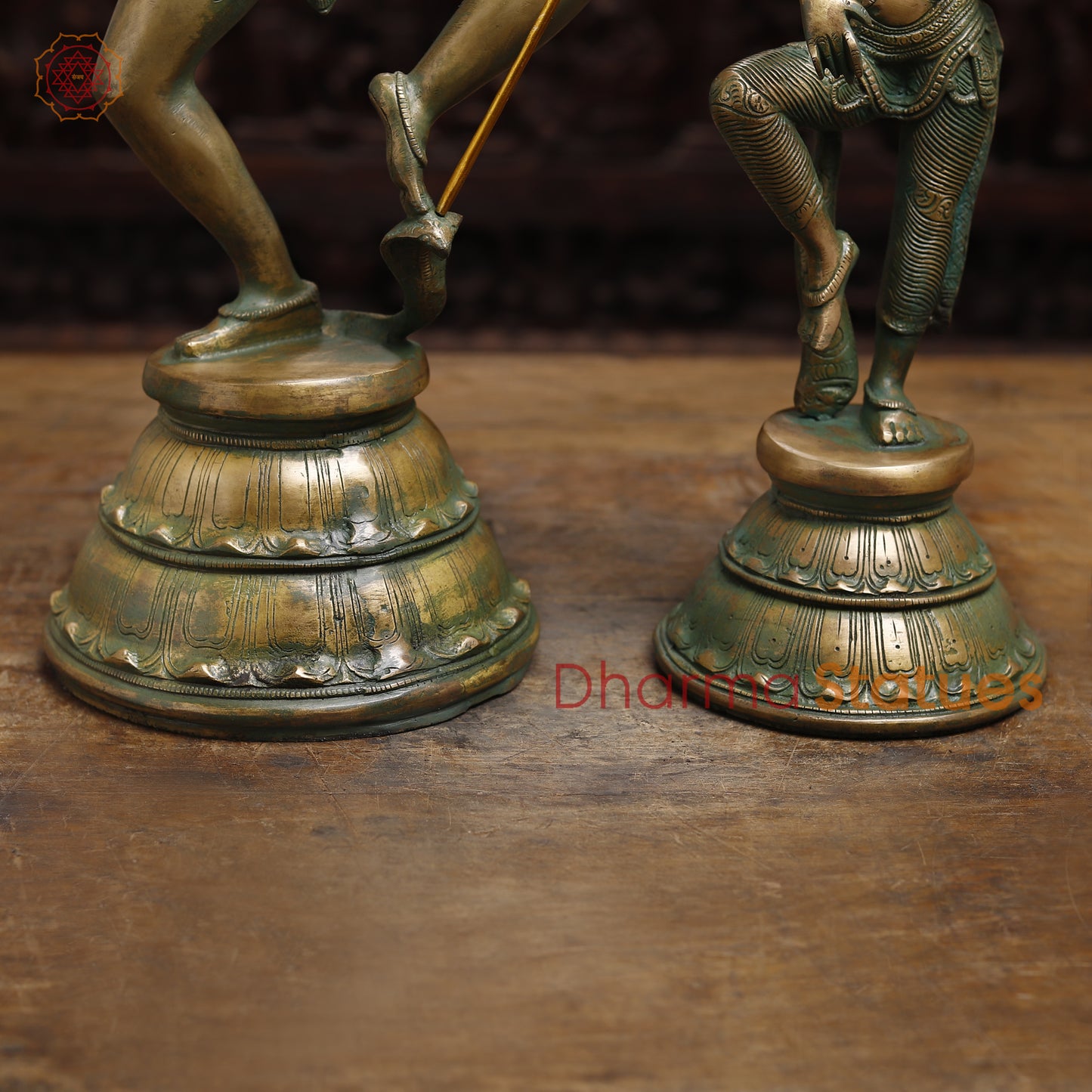Brass Dancing Shiva and Parvati Statue, Antique Golden & Green Finish, 22"