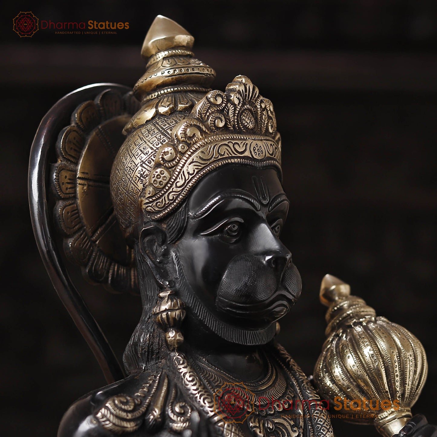Brass Hanuman Idol, Standing, Fine Black Patina Finish 23"