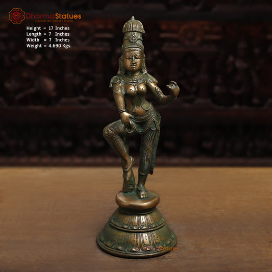 Brass Parvati, Antique Golden & Green Finish, 17"