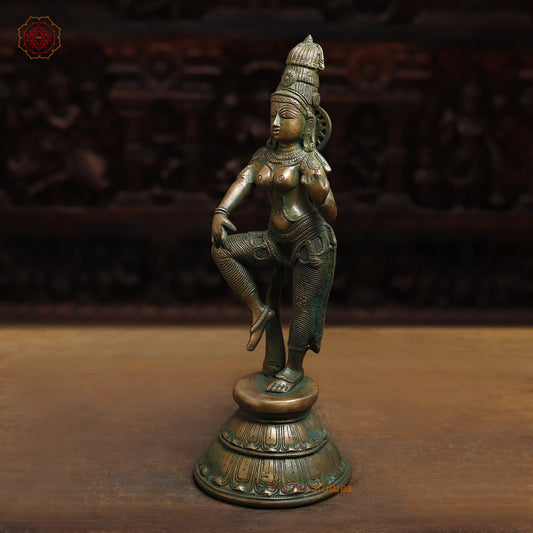 Brass Parvati, Antique Golden & Green Finish, 17"