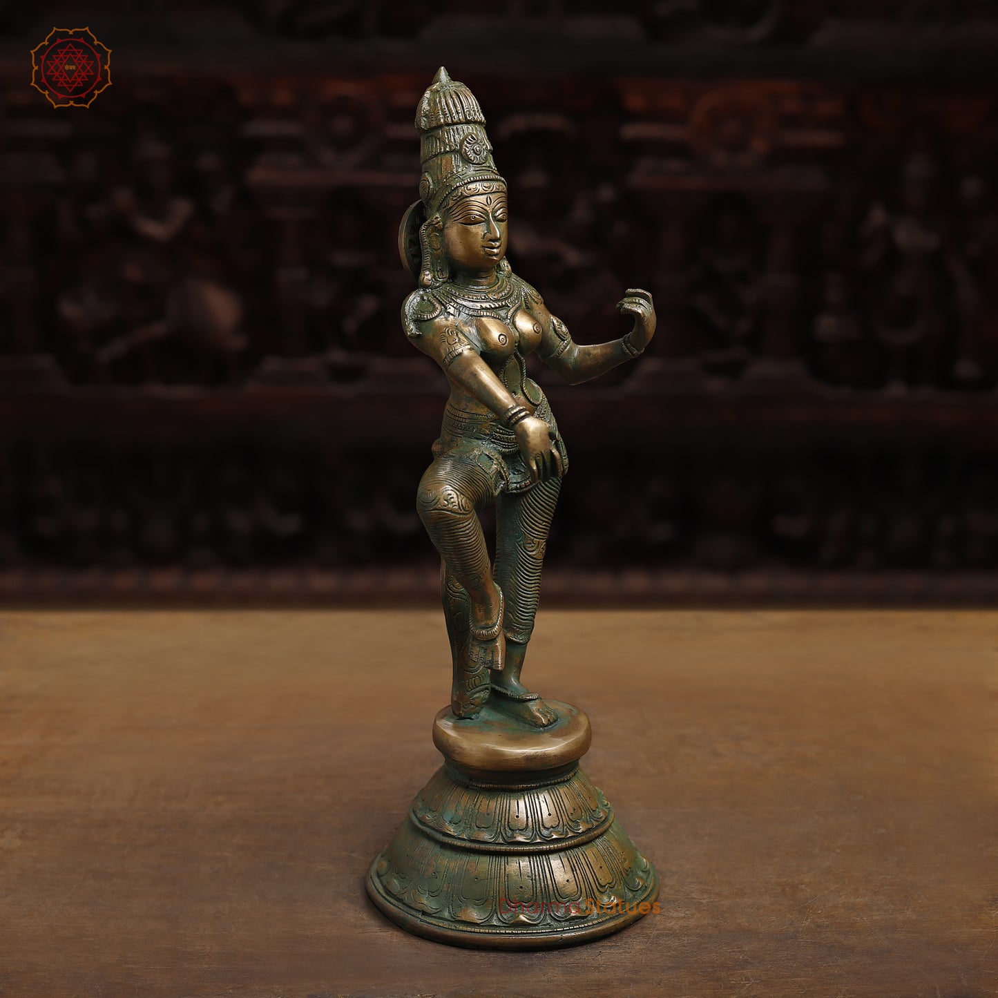 Brass Parvati, Antique Golden & Green Finish, 17"