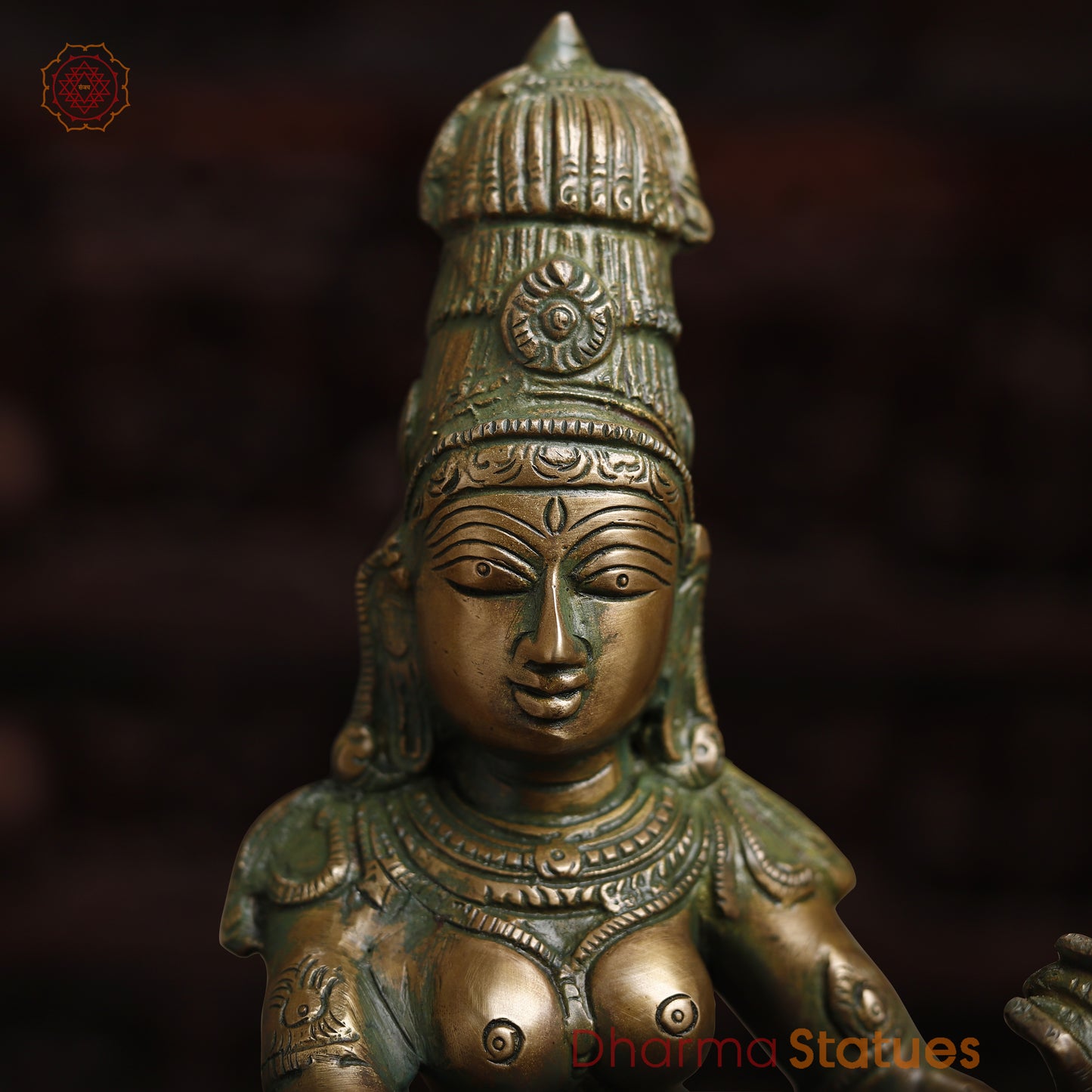 Brass Parvati, Antique Golden & Green Finish, 17"