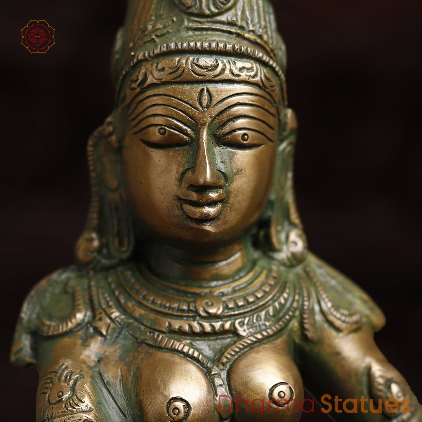 Brass Parvati, Antique Golden & Green Finish, 17"