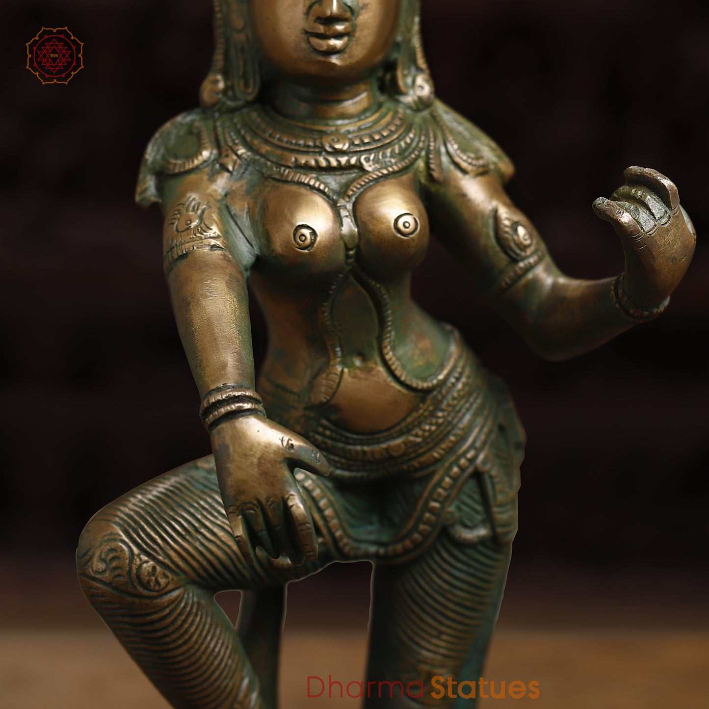 Brass Parvati, Antique Golden & Green Finish, 17"
