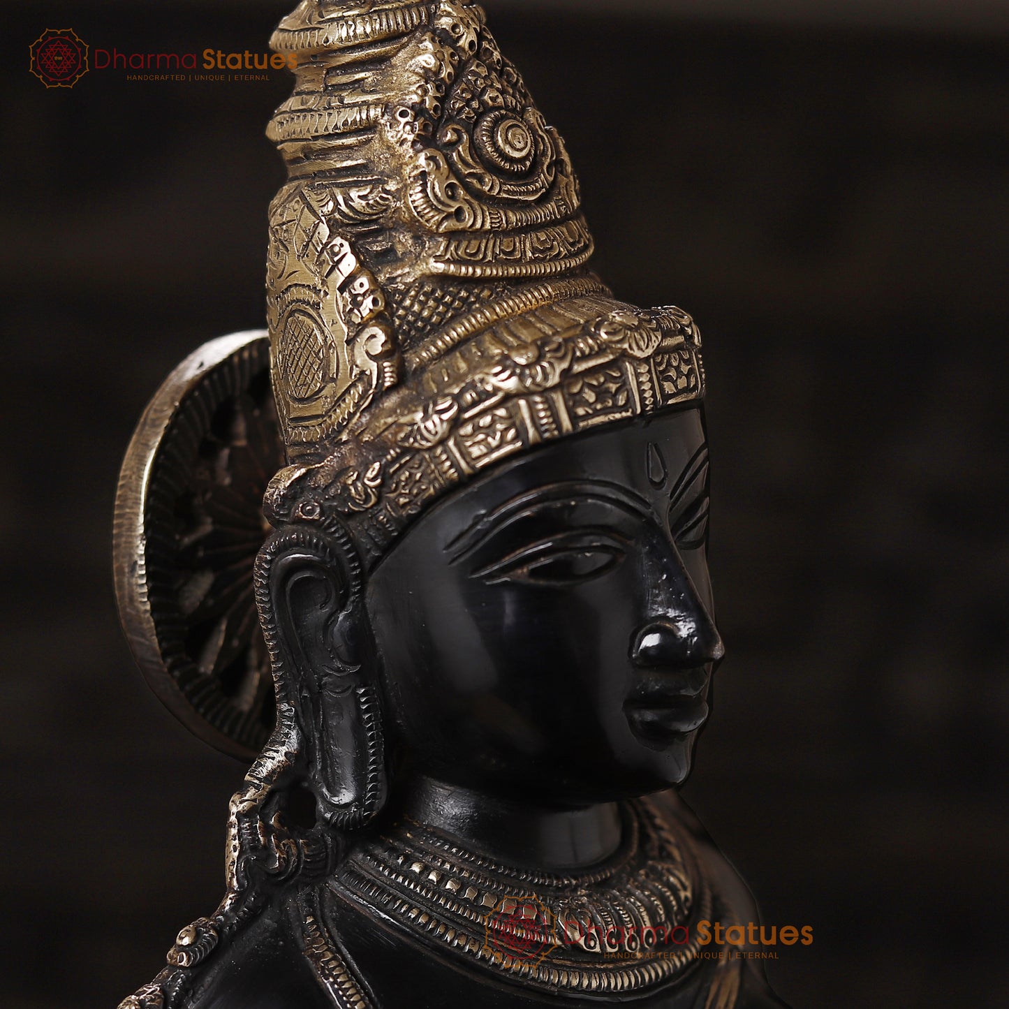 Brass Parvati Standing Fine Black Patina with Golden Hues, Carved in South India 27"