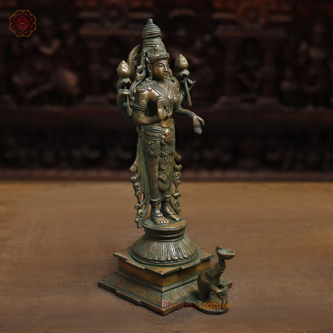 Brass Lakshmi, Antique Golden & Green Finish, 15"