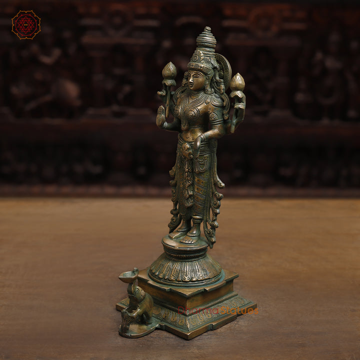 Brass Lakshmi, Antique Golden & Green Finish, 15"