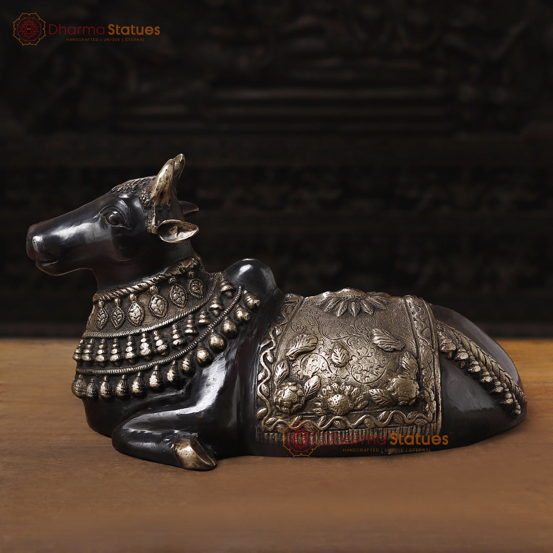 Brass Nandi Bull, Shiva's guardian is Nandi, A Beautiful and Medium Size Statue, 11"