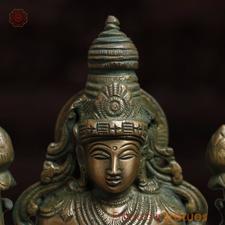 Brass Lakshmi, Antique Golden & Green Finish, 15"