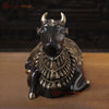 Brass Nandi Idol Seated, The Sacred Bull of Lord Shiva, Black Patina Finish with Golden Hues, 11"