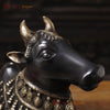 Brass Nandi Idol Seated, The Sacred Bull of Lord Shiva, Black Patina Finish with Golden Hues, 11"