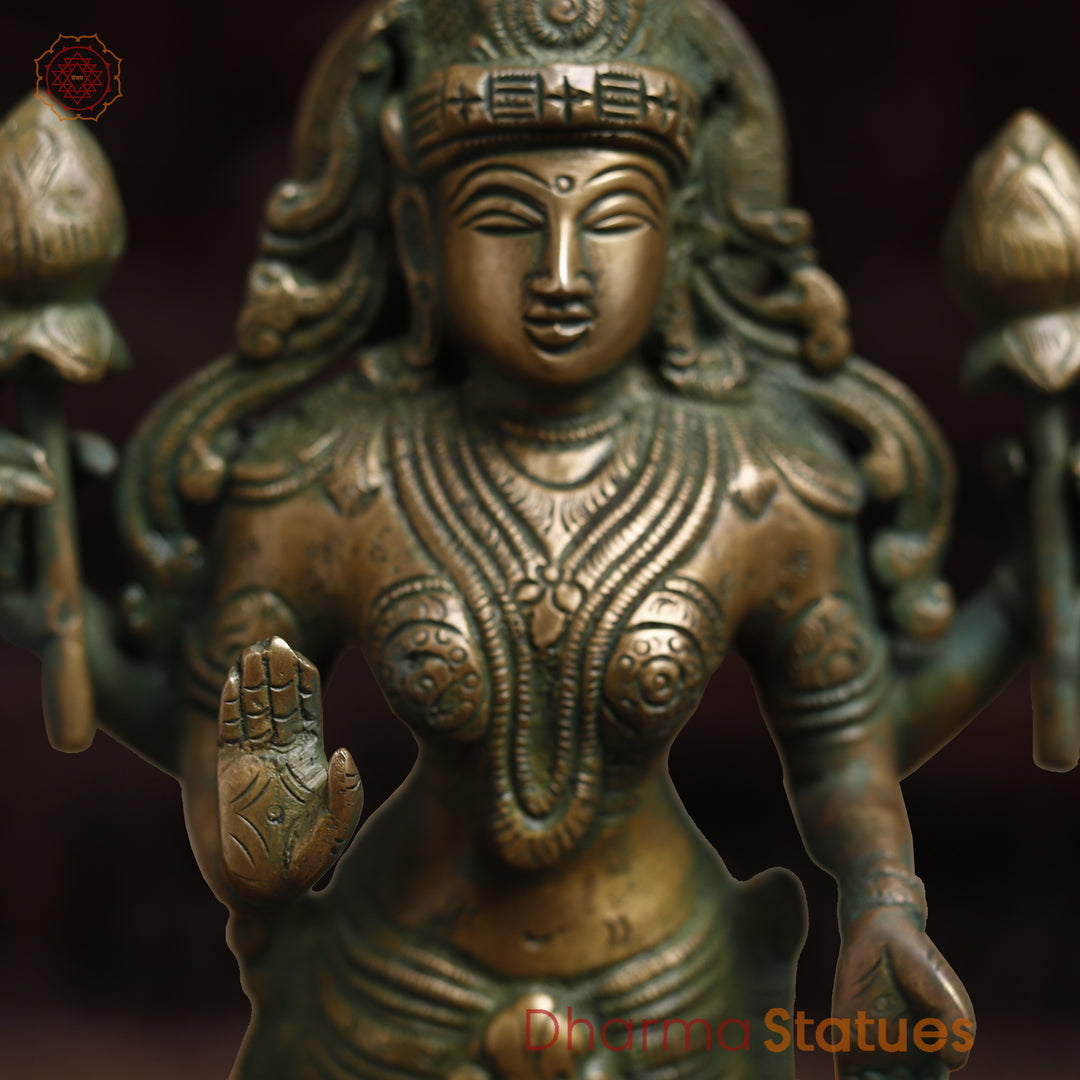 Brass Lakshmi, Antique Golden & Green Finish, 15"