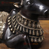 Brass Nandi Idol Seated, The Sacred Bull of Lord Shiva, Black Patina Finish with Golden Hues, 11"