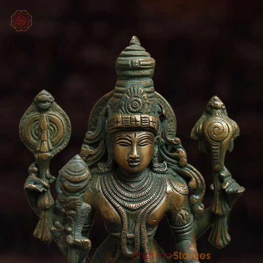 Brass Vishnu with Garuda & Lakshmi, Antique Golden & Green Finish, 15"