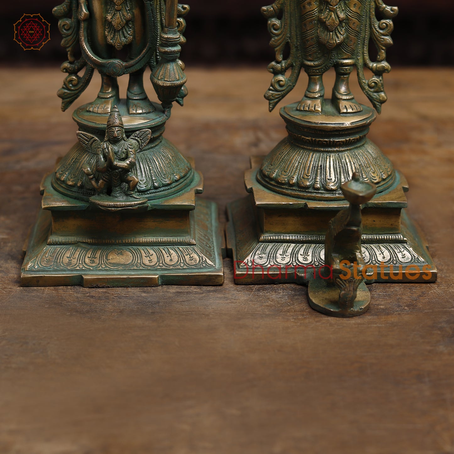 Brass Vishnu with Garuda & Lakshmi, Antique Golden & Green Finish, 15"
