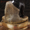 Brass Buddha Idol, Seating on a Lotus, Black Patina Golden Finish 22"