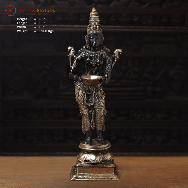 Brass Deep Lakshmi, Standing Position, Black and Gold Finish 32"