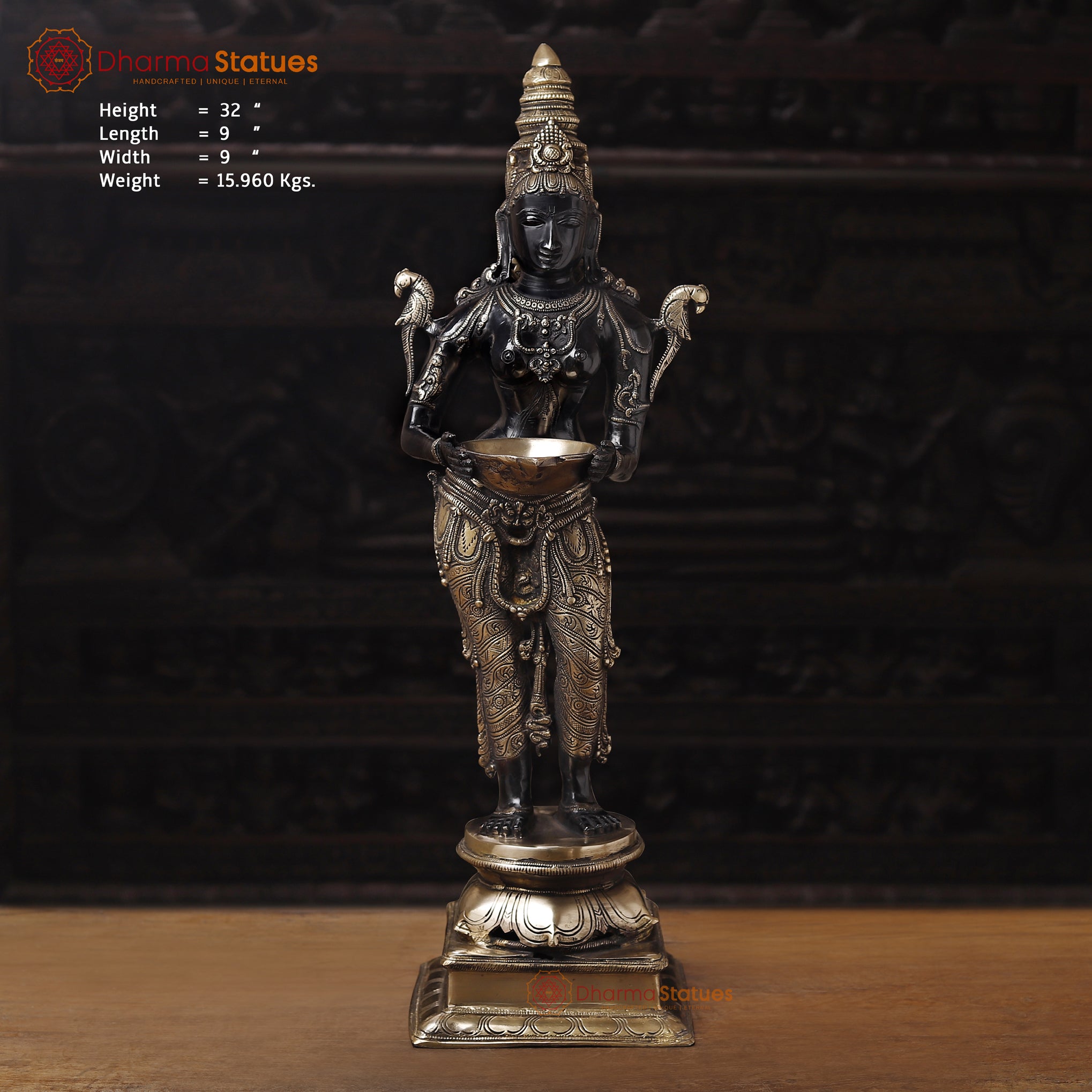 Brass Deep Lakshmi, Standing on a Platform and Holding a Diya 32 ...