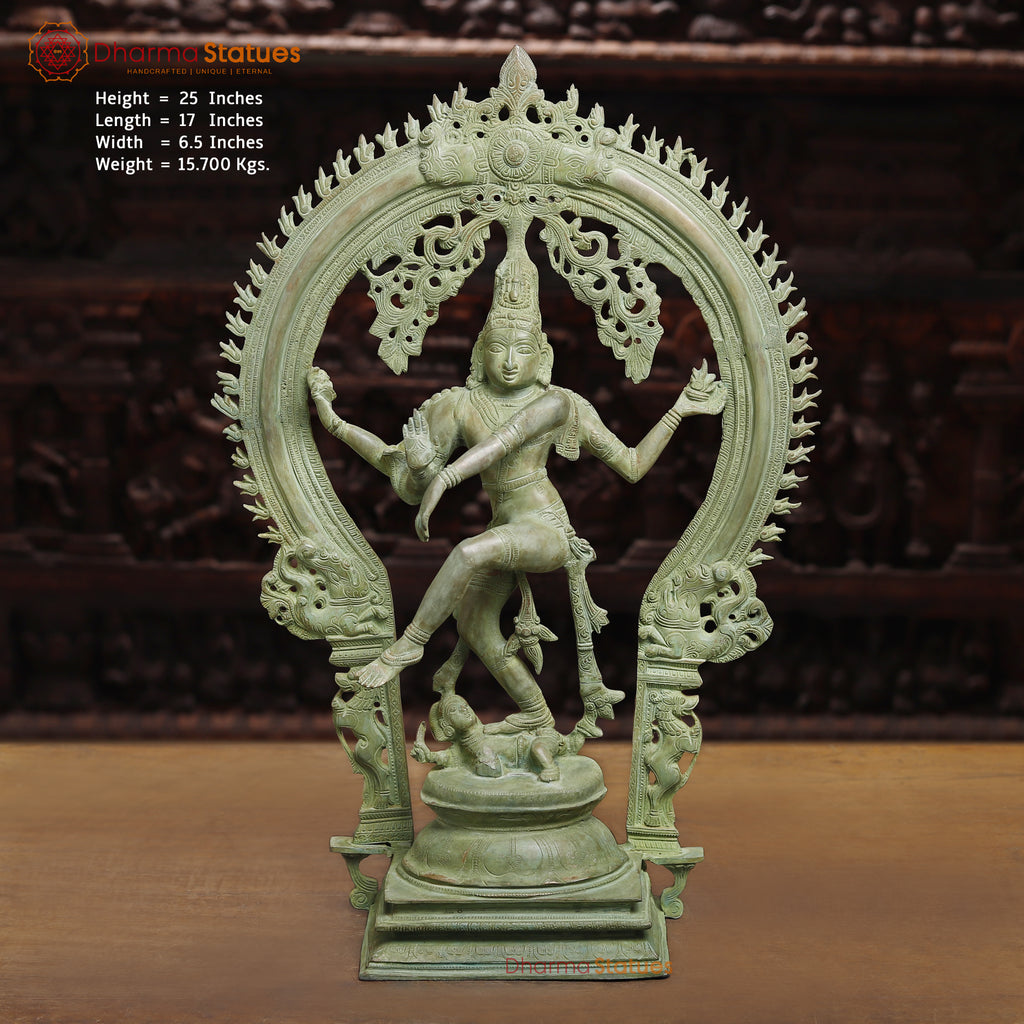 Brass Natraj Statue, Green Patina Fine Finish, 25"