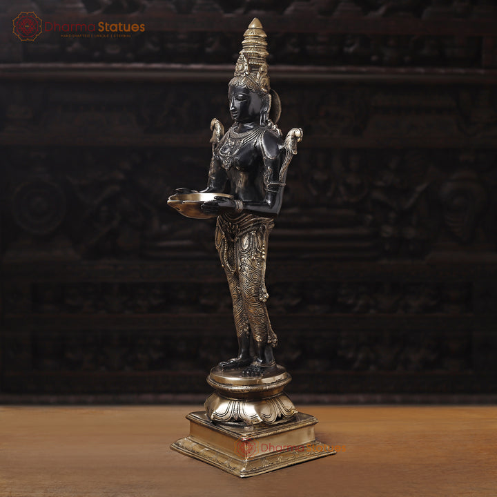 Brass Deep Lakshmi, Standing on a Platform and Holding a Diya 32"