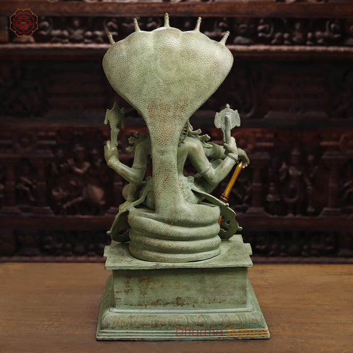 Brass  Maha Abhishekam Vishnu Seated On Snake Throne, Antique Green Finish, 29"