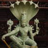 Brass  Maha Abhishekam Vishnu Seated On Snake Throne, Antique Green Finish, 29"