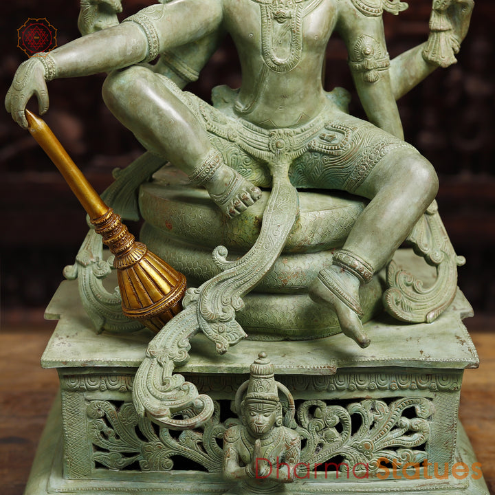 Brass  Maha Abhishekam Vishnu Seated On Snake Throne, Antique Green Finish, 29"