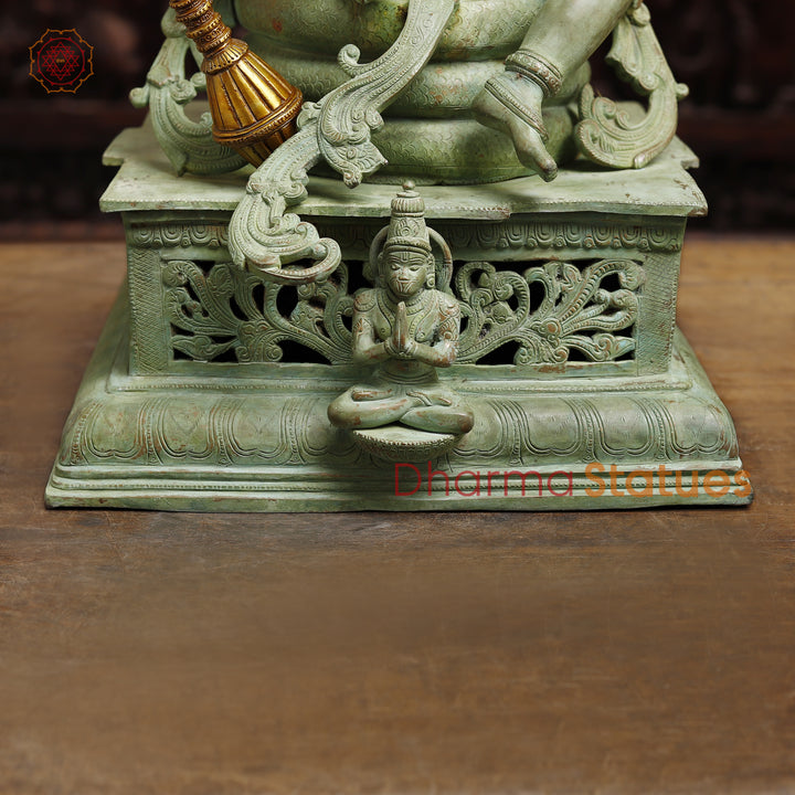 Brass  Maha Abhishekam Vishnu Seated On Snake Throne, Antique Green Finish, 29"