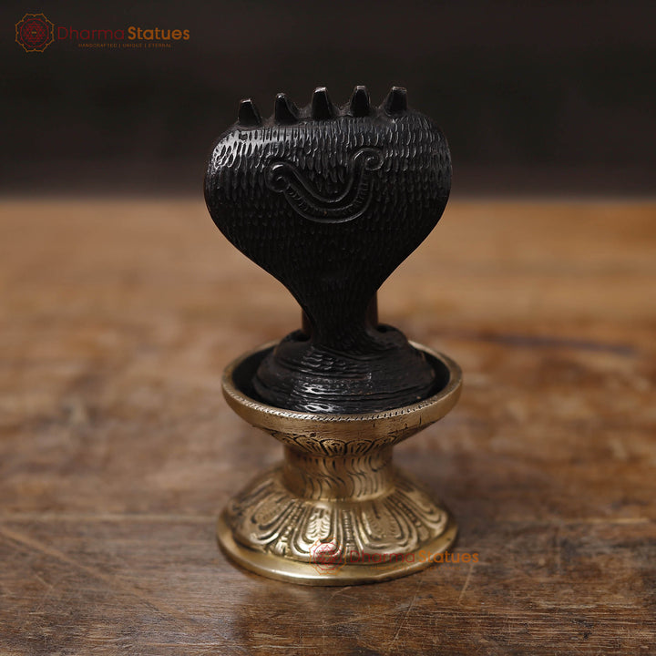 Brass Lingam Idol, Black Patina Finish 6"