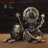 Brass Durga Idol, Goddess Durga is Sitting on the Lion, Black Patina Finish 17" Front View