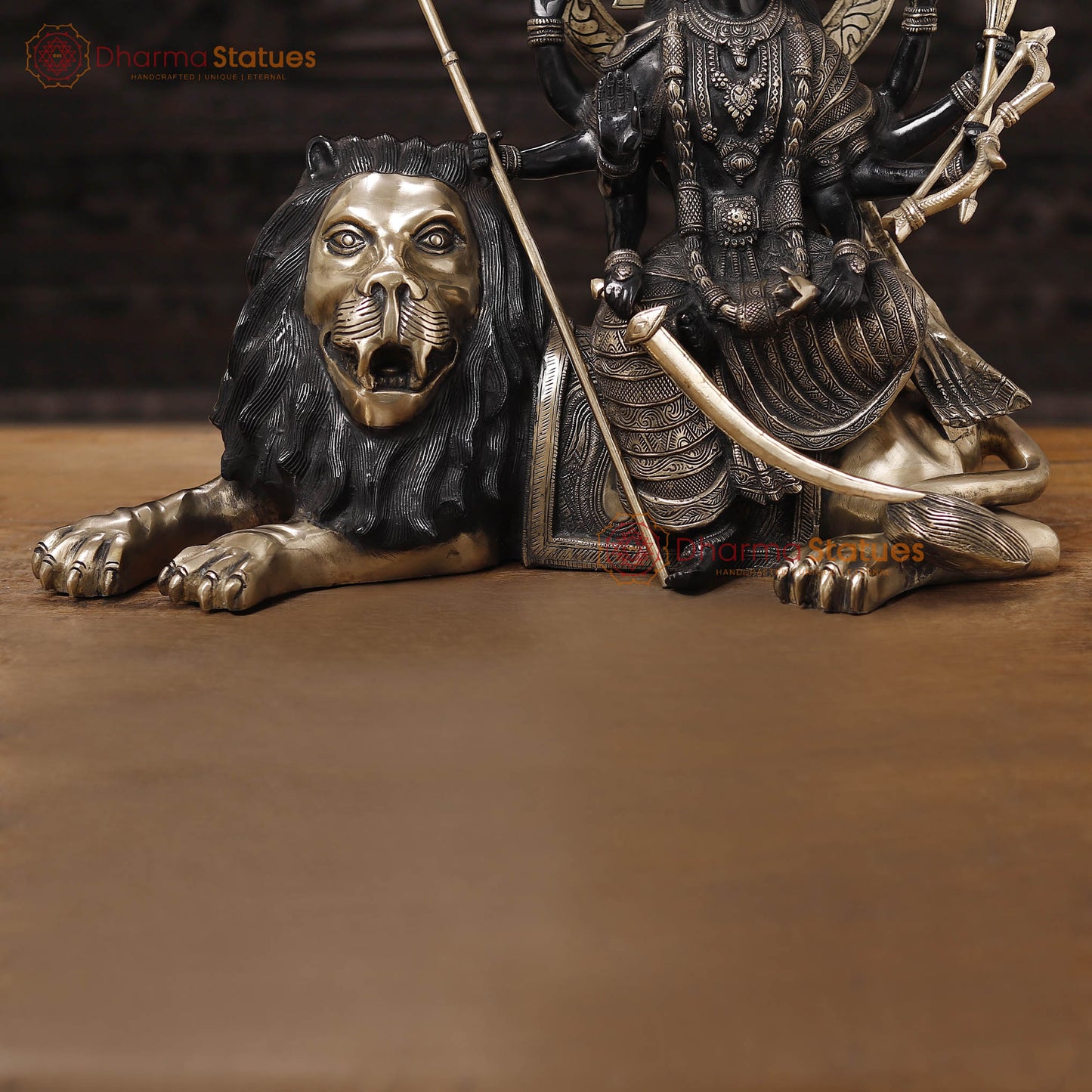 Brass Durga Idol- Goddess of Triumph, Black Patina Finish with Golden hues,17"