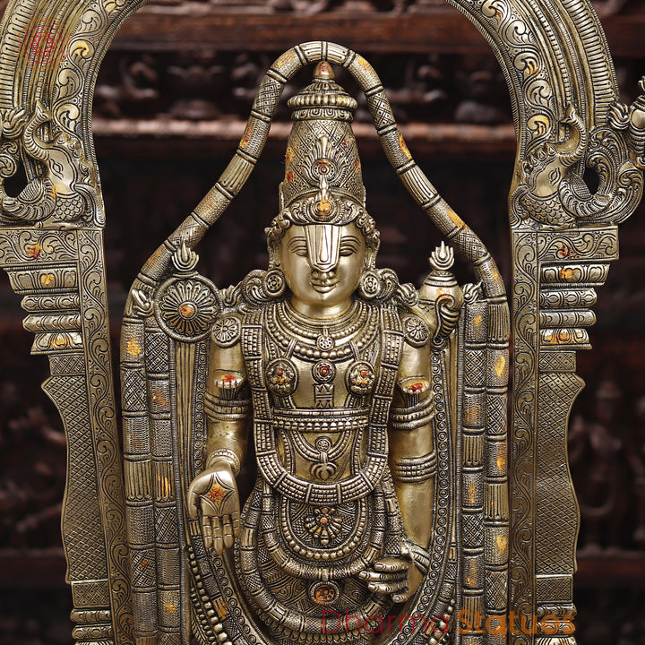 Brass Balaji Statue Fine Work, Crafted by Artist in Thanjavur (Masterpiece), Smooth Finish  39.5"