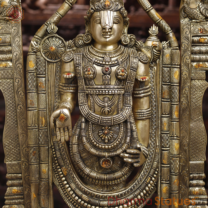 Brass Balaji Statue Fine Work, Crafted by Artist in Thanjavur (Masterpiece), Smooth Finish  39.5"