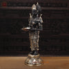 Brass Deep Lakshmi Idol, Lakshmi Holding a Diya Lamp, Black Golden Finish, 30.5"