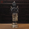 Brass Deep Lakshmi Idol, Lakshmi Holding a Diya Lamp, Black Golden Finish, 30.5"